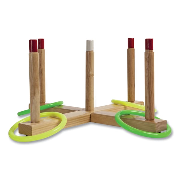 Champion Sports Ring Toss Set, Plastic/Wood, Assorted Colors, 5 Pegs, 4 Rings - QS1