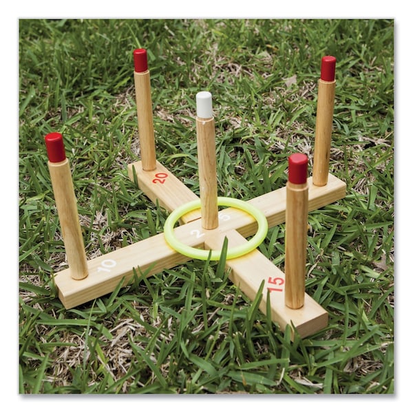 Champion Sports Ring Toss Set, Plastic/Wood, Assorted Colors, 5 Pegs, 4 Rings - QS1