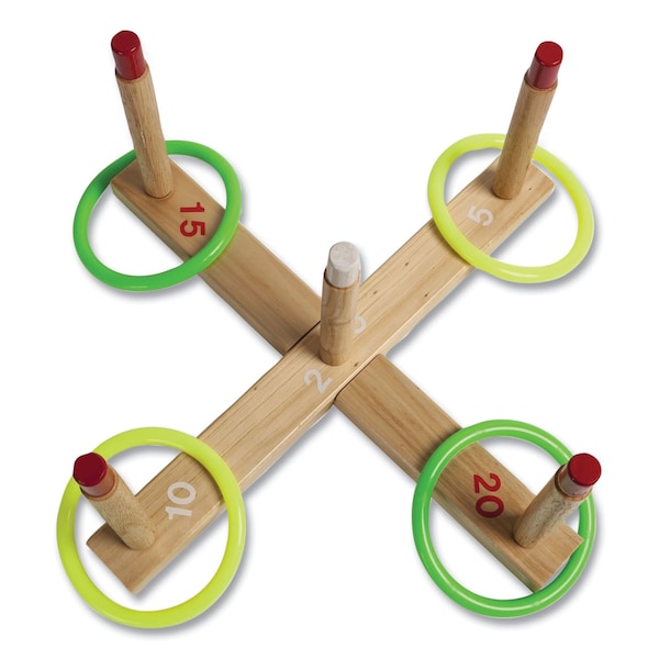 Champion Sports Ring Toss Set, Plastic/Wood, Assorted Colors, 5 Pegs, 4 Rings - QS1