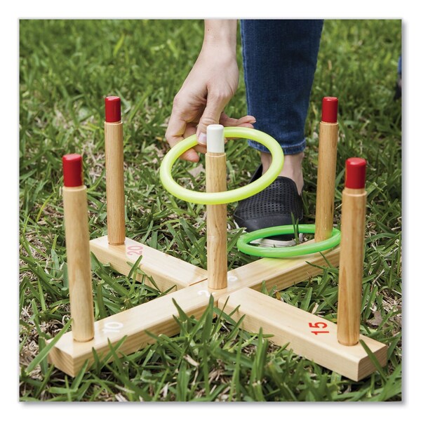 Champion Sports Ring Toss Set, Plastic/Wood, Assorted Colors, 5 Pegs, 4 Rings - QS1