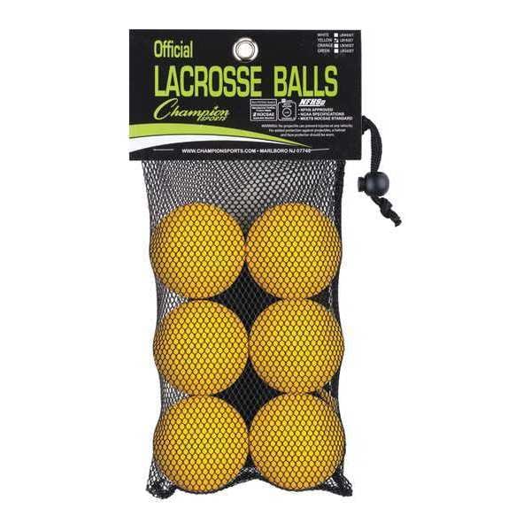 Champion Sports Official Lacrosse Ball Set, Yellow, PK6 - LBY6SET