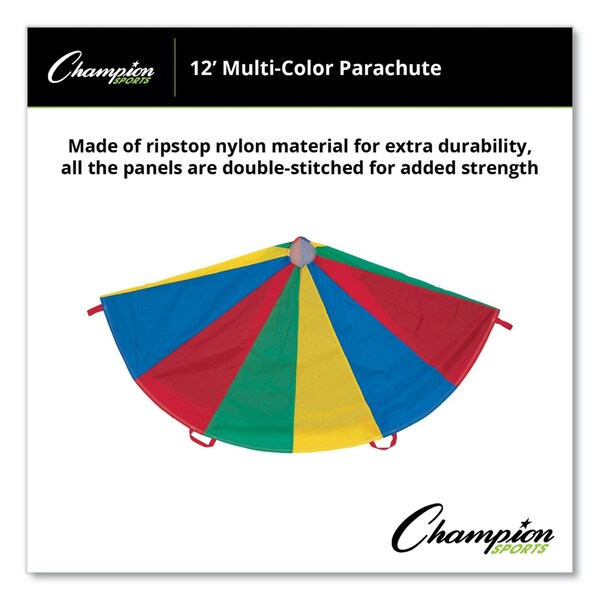 Champion Sports Nylon Multicolor Parachute, 12 ft dia, 12 Handles - NP12