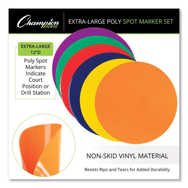 Champion Sports Extra Large Poly Marker Set, 12" dia, Assorted Colors, PK6 - XLMSPSET
