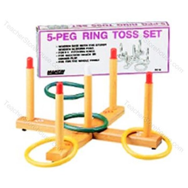 Dick Martin Sports Ring Toss Game 5-Peg Base Wood Pegs 4 Plastic Rings - MASRT4