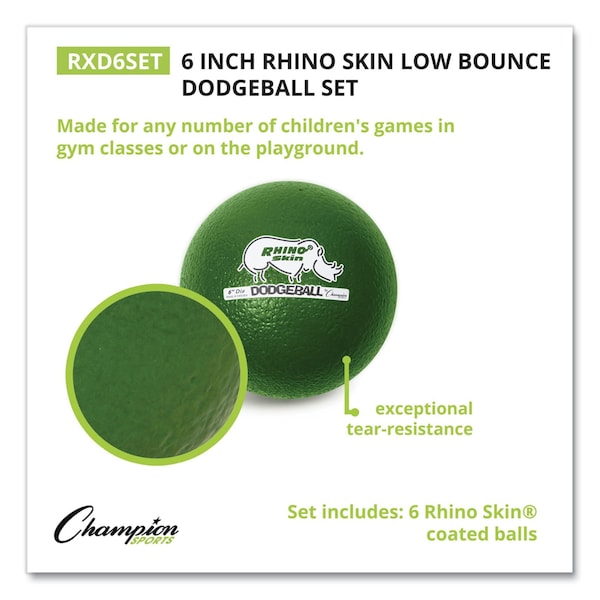 Champion Sports Rhino Skin Dodge Ball Set, 6" Diameter, Assorted Colors, PK6 - RXD6SET