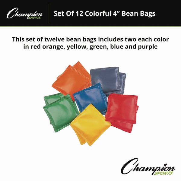 Champion Sports Bean Bag Set, Vinyl, 4", Assorted Colors, PK12 - MBB4SET
