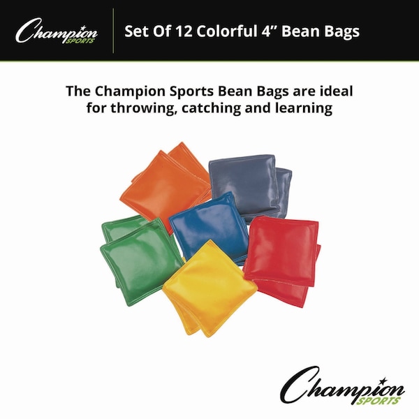 Champion Sports Bean Bag Set, Vinyl, 4", Assorted Colors, PK12 - MBB4SET