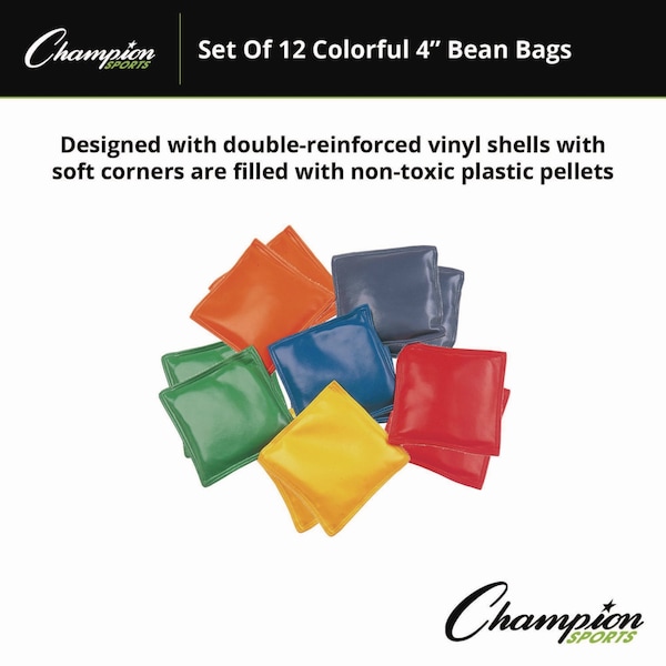 Champion Sports Bean Bag Set, Vinyl, 4", Assorted Colors, PK12 - MBB4SET