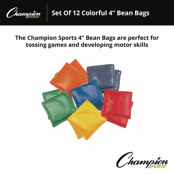 Champion Sports Bean Bag Set, Vinyl, 4", Assorted Colors, PK12 - MBB4SET