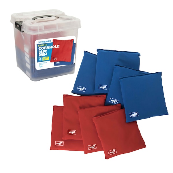 Triumph 6 in. x 6 in. 12.5 oz. Microfiber Bean Bags with Tub, Red and Blue, 8PK - 12-0040-3
