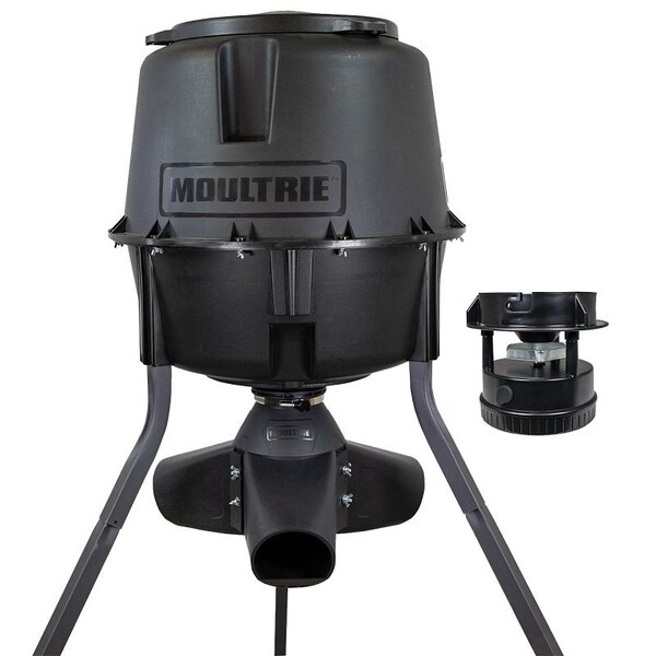 Moultrie Deer Feeder GravitySpin Kit, Battery, 30 gal Hopper, 4 Feed Times, Plastic, Black - MFG-13340