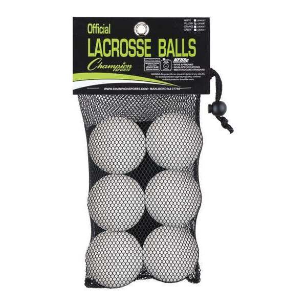 Champion Sports Official Lacrosse Ball Set, White, PK6 - LBW6SET