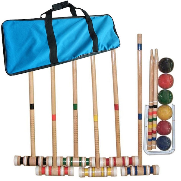 Hey Play Hey Play AF350001 6 Players Croquet Wooden Outdoor Deluxe Sports Set with Carrying Case - AF350001