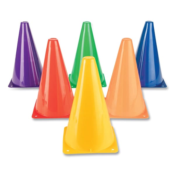 Champion Sports High-Visibility Plastic Cones, 9" Tall, Assorted Colors, 5" x 5" Base, PK6 - TC9SET