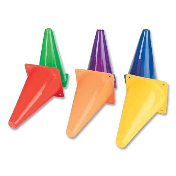 Champion Sports High-Visibility Plastic Cones, 9" Tall, Assorted Colors, 5" x 5" Base, PK6 - TC9SET