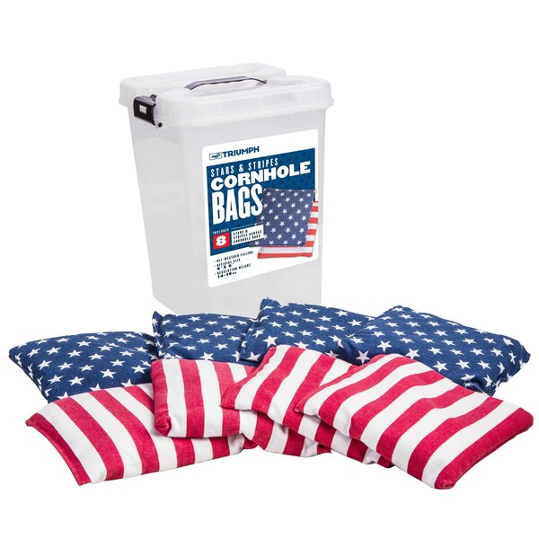 Triumph 6 in. x 6 in. 16 oz. Bean Bags with Tub, Patriotic, 8PK - 12-0028-3