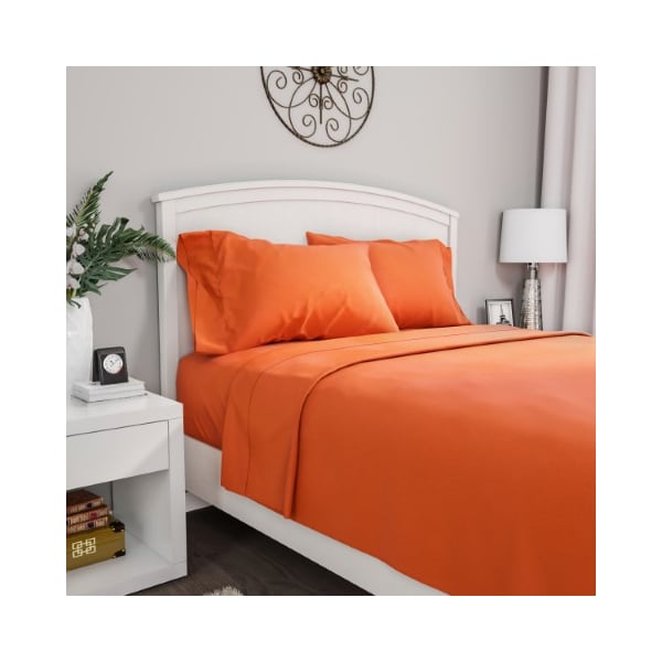 Hastings Home Brushed Microfiber 4-piece Bed Linens with Fitted, Flat Sheet, and 2 Pillowcases (Queen, Orange) - 831267OXR