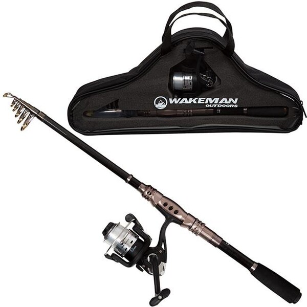 Wakeman Wakeman 80-FSH6000 Spinning Reel; Carbon Fiber & Steel Telescopic Pole Fishing Rod & Reel Combo ; Black - 80-FSH6000