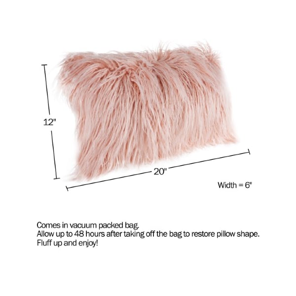 Hastings Home Hastings Home 12x20 Faux Fur Lumbar Pillow, Pink - 396275AVG