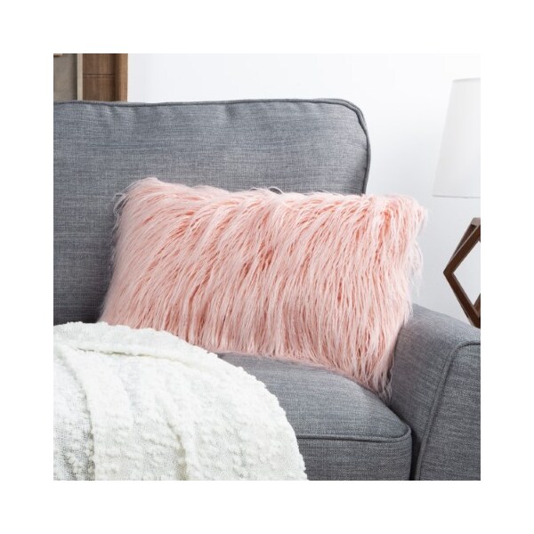 Hastings Home Hastings Home 12x20 Faux Fur Lumbar Pillow, Pink - 396275AVG