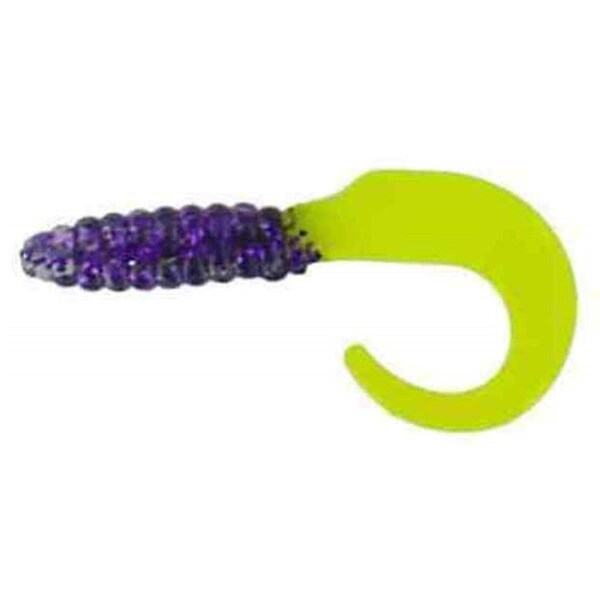 Big Bite Baits 2 in. Curl Tail Grub Purple Glitter & Orange Chart Fishing Lure, 10PK - CTG228