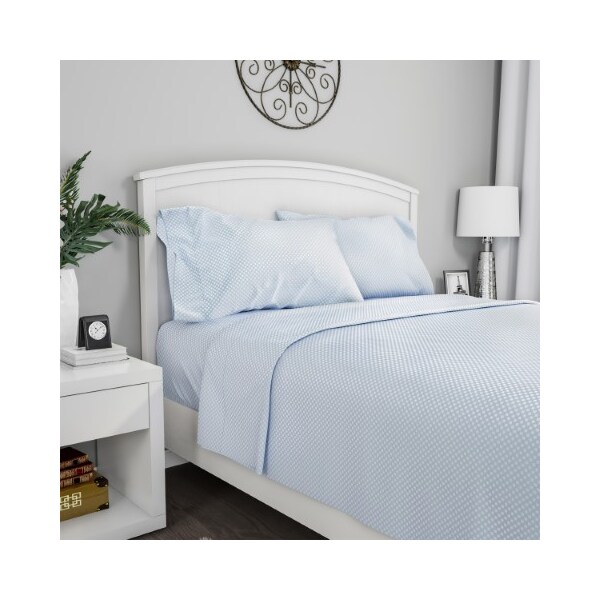 Hastings Home Brushed Microfiber 3piece Embossed Checkered Bed Linens, Fitted, Flat, Pillowcase Twin, Blue - 661528UAM