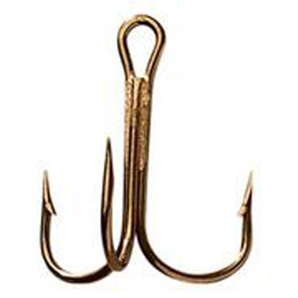 Mustad 3551BR-2 by 0-25 Bronze Ringeye Sport Treble Hooks, Size 2 by 0, 25PK - 3551BR-2/0-25