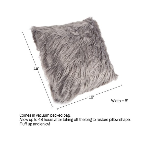 Hastings Home Hastings Home 18-Inch Himalayan Faux Fur Pillow, Gray - 649956THQ