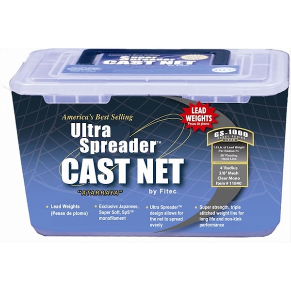 Fitec GS1000 Super Spreader Cast Net 8'x3/8 Mesh Clear  Lead  1 lb wt - 11880