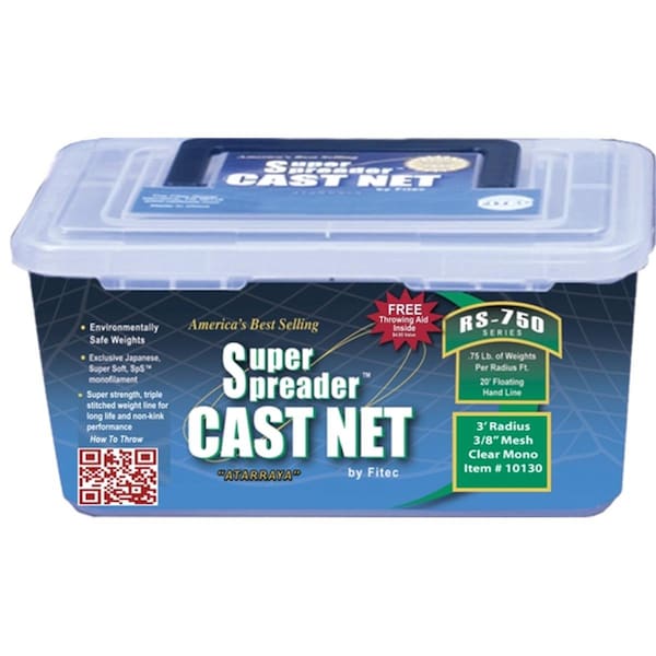 Fitec RS750 Super Spreader Cast Net 5'x3/8 in. Mesh Clear 3/4 lb wt - FI130308