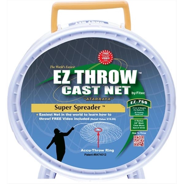 Fitec EZ750 EZ Throw Super Spreader Cast Net 4'x3/8 Mesh  Clear  3/4 lb wt - 10143