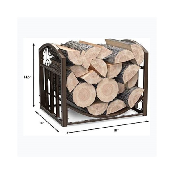Hastings Home Firewood Rack Metal Holder with Decorative Scroll Design for Log Storage Bin, Indoor/Outdoor (Brown) - 906038HXM