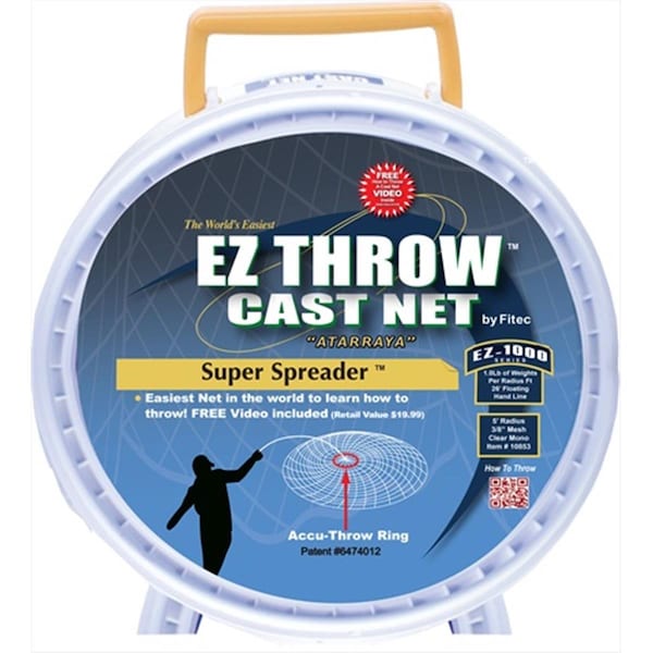 Fitec EZ1000 EZ Throw Super Spreader Cast Net 5'x3/8 Mesh Clear  3/4 lb wt - 10853
