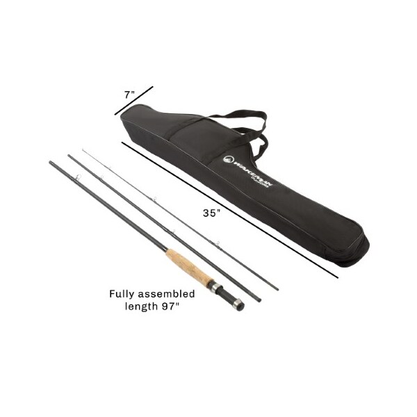 Leisure Sports Fly Fishing Pole, 3 Piece Collapsible 97-inch Fiberglass and Cork Rod and Ambidextrous Reel with Case - 696223BLM
