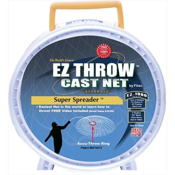 Fitec FITEC 10843 EZ1000 EZ Throw Super Spreader Cast Net 4'x3/8" Mesh Clear  3/4 lb wt - 10843