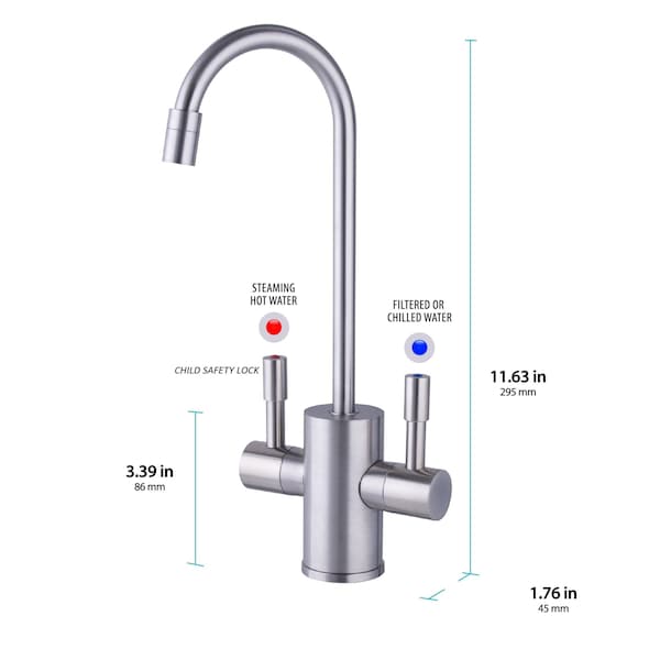 Ready Hot Brushed Nickel Hot and Cold Water Faucet for Water Tanks, Includes Safety Lock - 42-RH-F560-BN