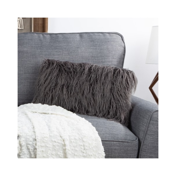 Hastings Home Hastings Home 12x20 Faux Fur Lumbar Pillow, Gray - 437717LBP