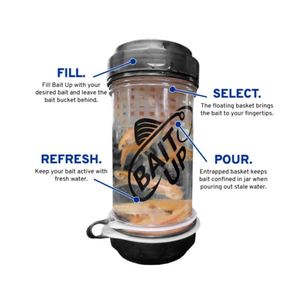 Bait Up Live Bait Container for Fishing, Portable with Floating Basket Clear, 35oz - DPBU6279
