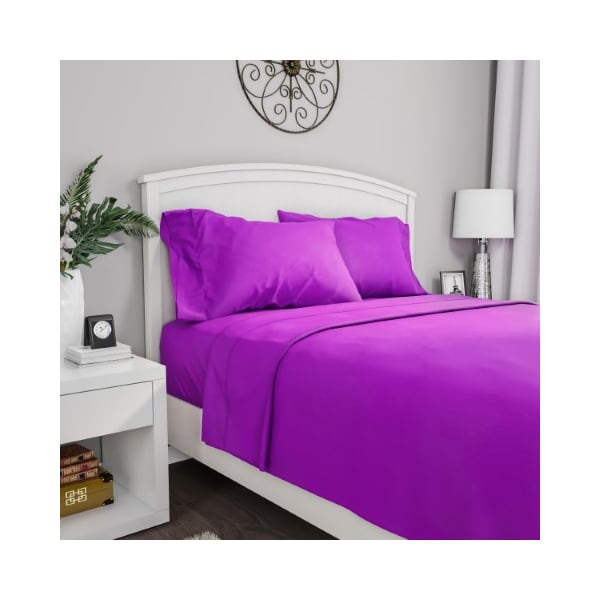 Hastings Home Brushed Microfiber 3-piece Bed Linens with Fitted, Flat Sheet, and Pillowcase (Twin, Purple) - 637727MRU