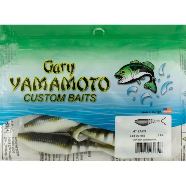 Yamamoto 4 in. Zako Green Pumpkin Fishing Lure with Black & White, 6PK - YAM-134-06-98