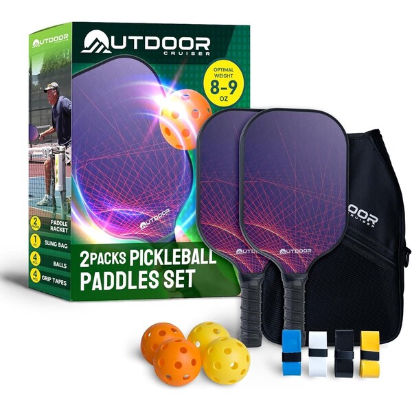 Outdoorcruiser Outdoor Cruiser Pickleball Set, USAPA Approved, Carbon Fiber Paddles, 2 Rackets, 4 Balls, Sling Bag - OCCPKB10