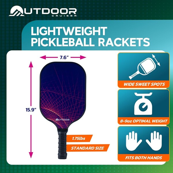 Outdoorcruiser Outdoor Cruiser Pickleball Set, USAPA Approved, Carbon Fiber Paddles, 2 Rackets, 4 Balls, Sling Bag - OCCPKB10