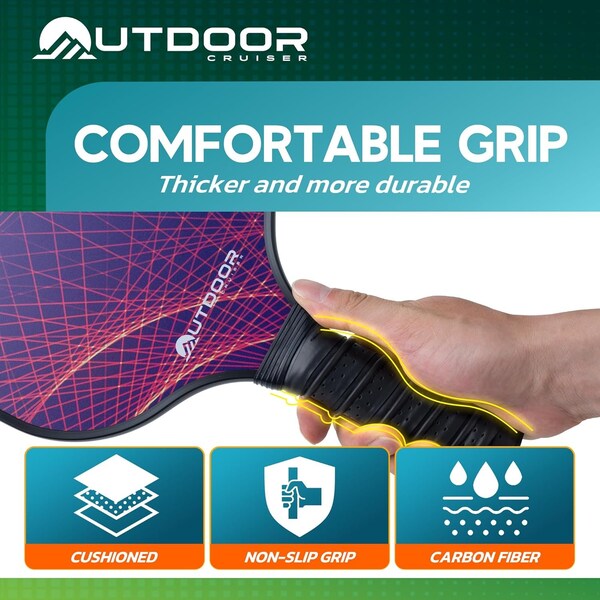 Outdoorcruiser Outdoor Cruiser Pickleball Set, USAPA Approved, Carbon Fiber Paddles, 2 Rackets, 4 Balls, Sling Bag - OCCPKB10