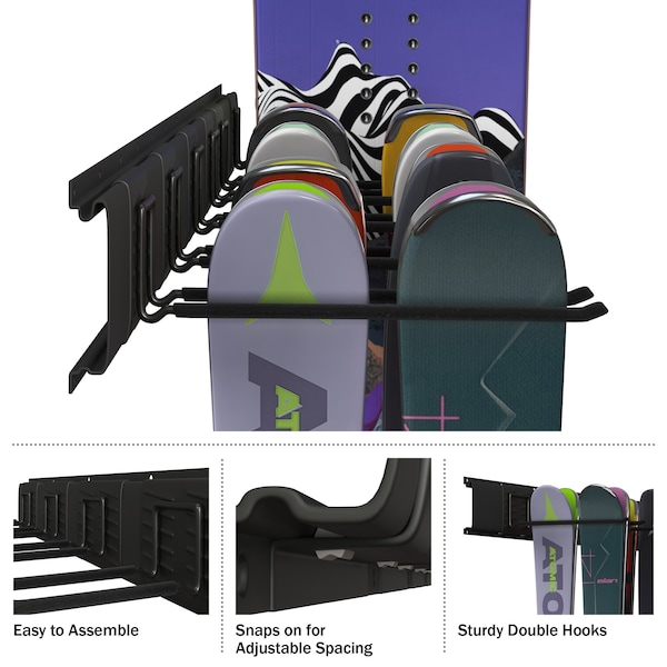 Rad Sportz Ski/Snowboard Wall Mount - Garage Organizer for Sports Equipment or Yard Tools by - 83-SS1000