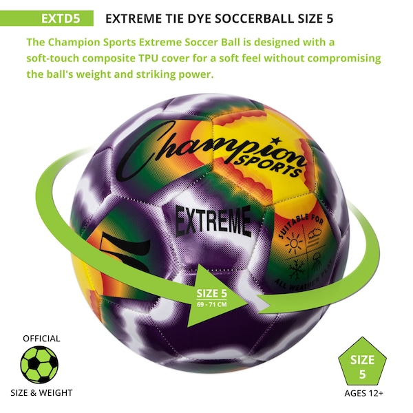 Champion Sports Extreme Tiedye Soccerball, Size 5 - EXTD5