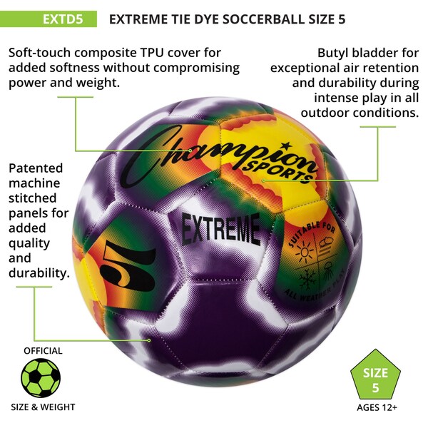 Champion Sports Extreme Tiedye Soccerball, Size 5 - EXTD5