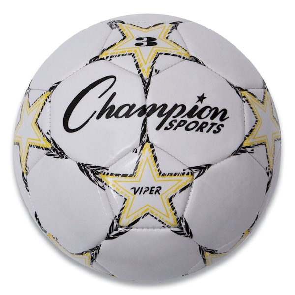 Champion Sports VIPER Soccer Ball, No. 3 Size, 7.25" to 7.5" Diameter, White - VIPER3