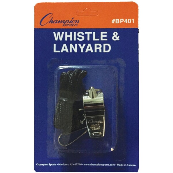Champion Sports Metal Whistle & Black Lanyard Pack, PK6 - BP401