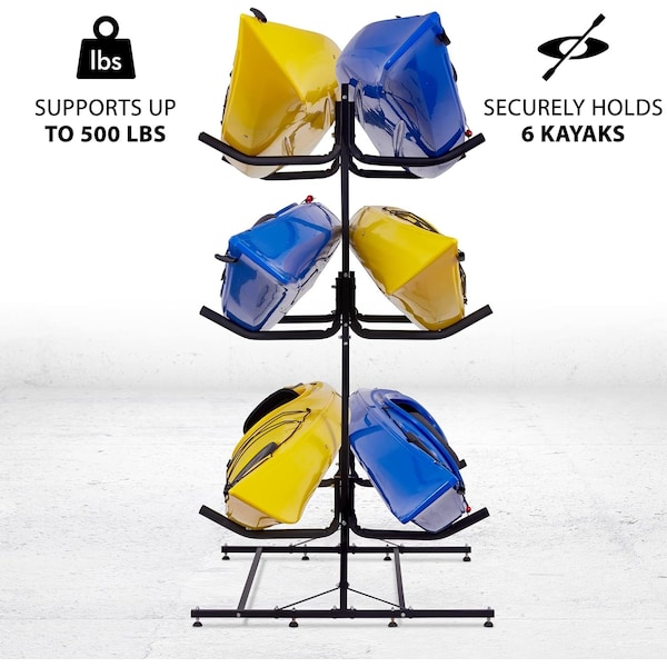 Raxgo Kayak Storage Rack, Indoor & Outdoor Freestanding Storage for 6 Kayak - RAXFSKR6