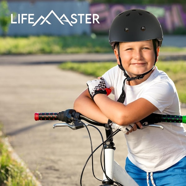 Lifemaster Kids Adjustable Sports Helmet 3-8 Yrs, Impact-Resistant, 11-Vent System, Comfort Padding, Black - LFHELBK